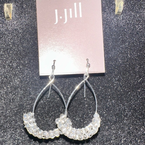 Nwt j Jill silver toned dangling earrings with tiny rhinestones, fishhook backs - Picture 3 of 4